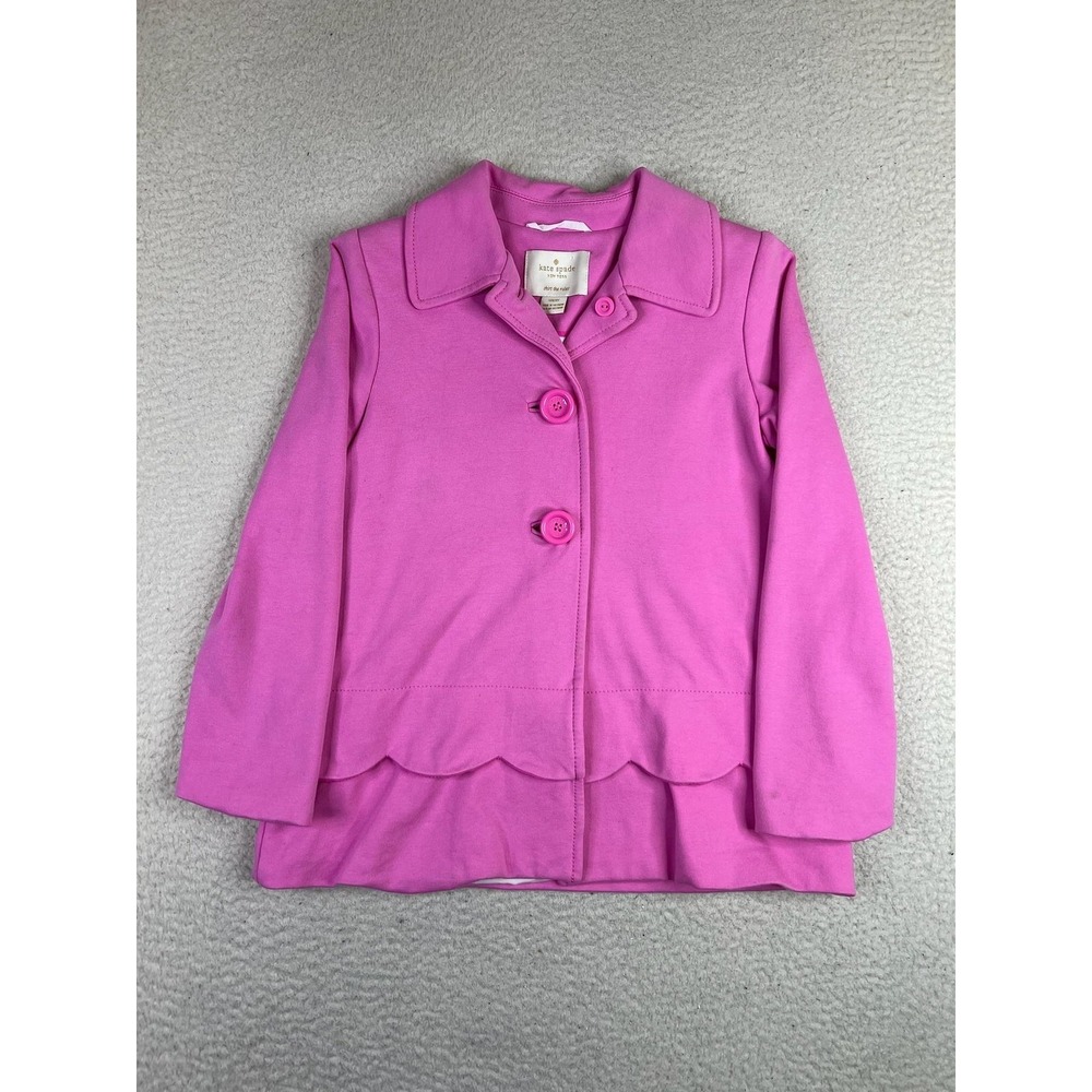 Kate Spade Girls Pink Scallop Hem Knit Lined Single Breasted Coat Size 8